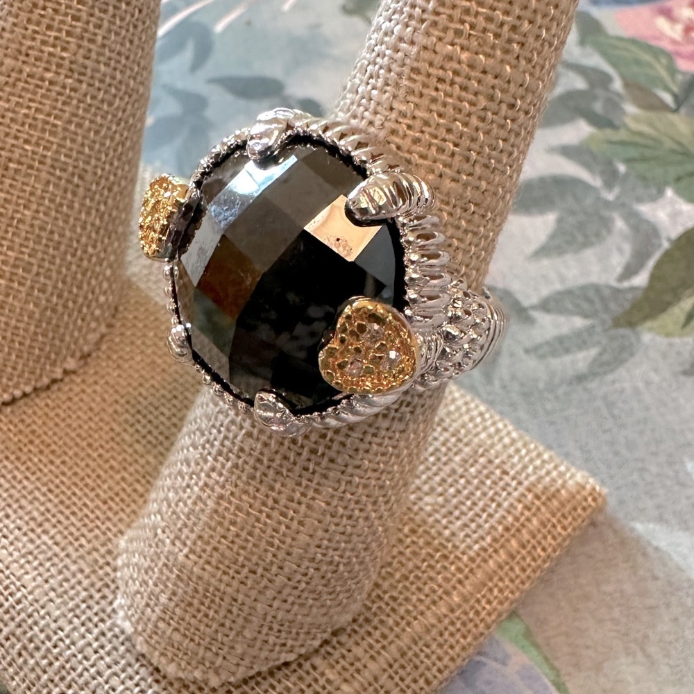 Jet Black Two Toned Heart Detail Ring Sz 7 Park Lane Jewelry Bellissimo Retired - Picture 8 of 9